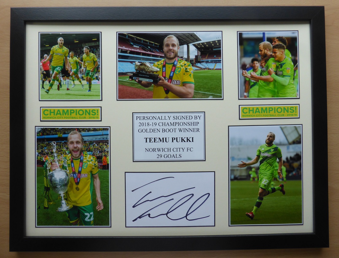 A4 Framed HWC Trading Teemu Pukki Norwich City Gifts Printed Signed Autograph Picture for Fans and Supporters